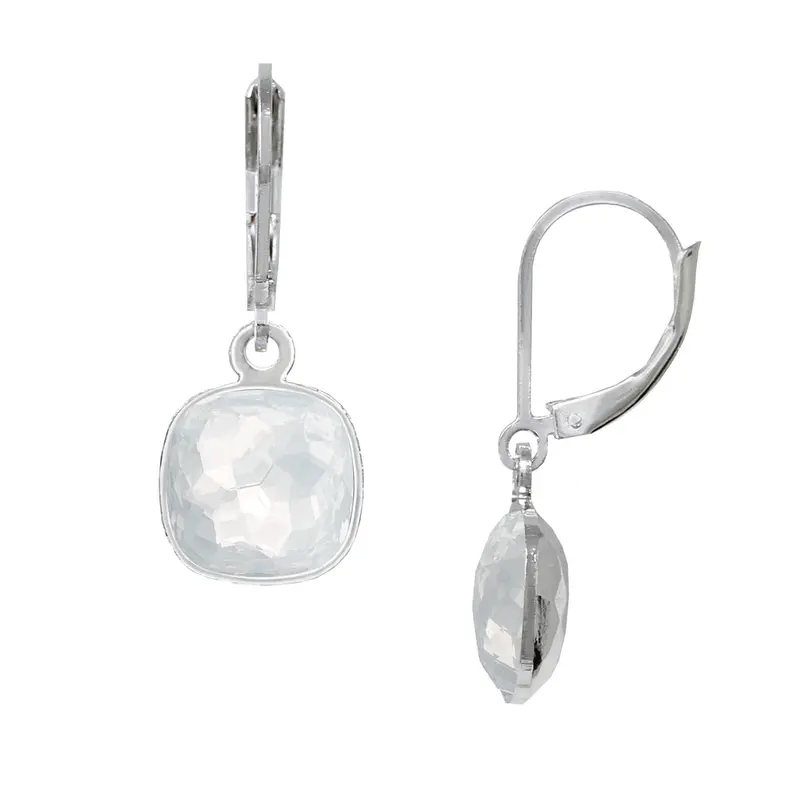White Opal 10mm Cushion Leverback Earrings