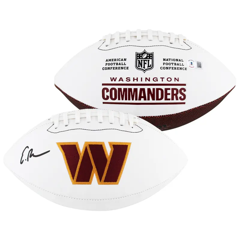 Commanders Emmanuel Forbes Signed Wilson White Panel Logo Football BAS Witnessed
