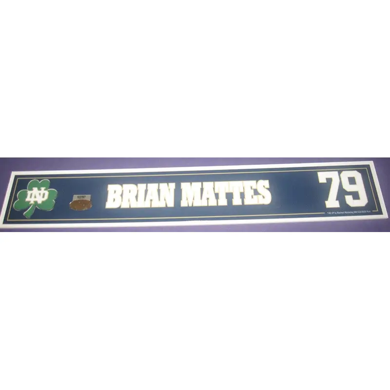 Brian Mattes Notre Dame Game Used Locker Room Tag #79