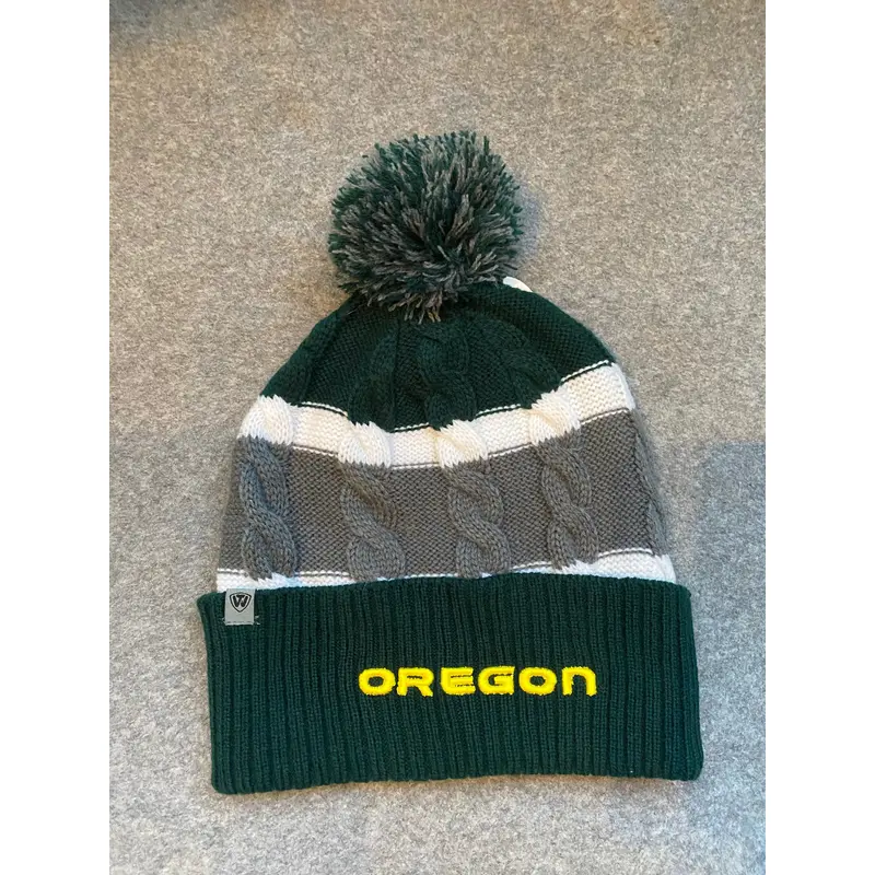 Gray & Green Oregon Ducks Fold Over Pom Beanie