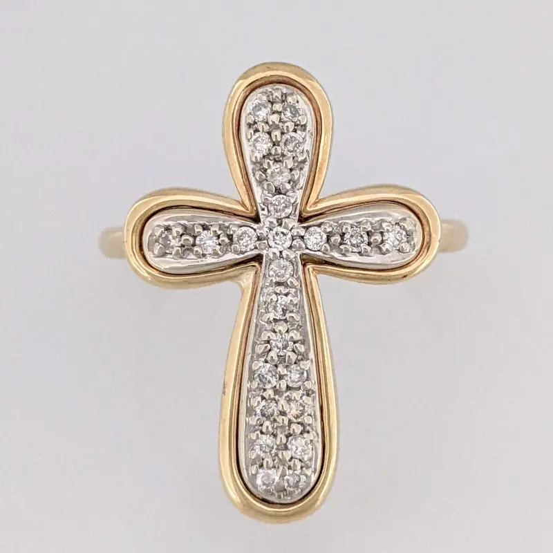 14K .18 CARAT TOTAL WEIGHT I1 J DIAMOND ROUND (24) CROSS ESTATE RING 4.8 GRAMS