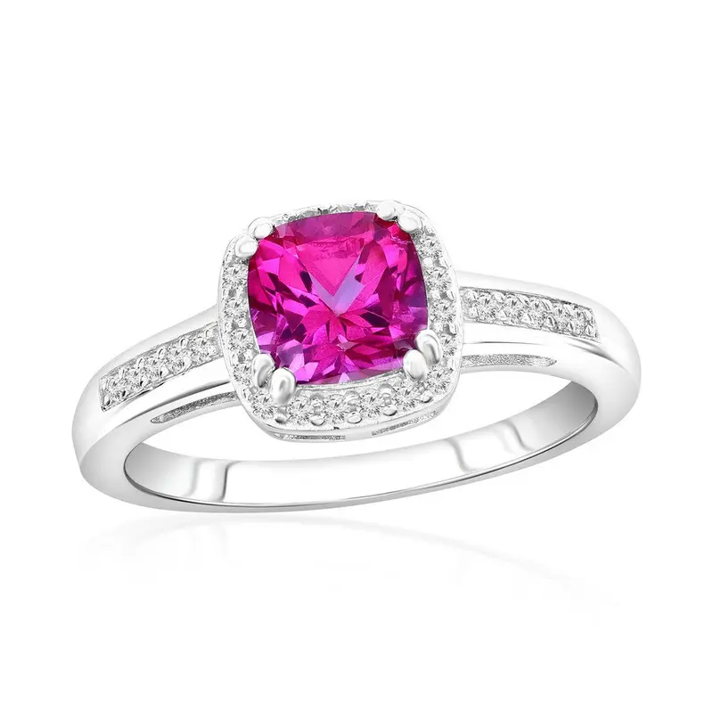 Sterling Silver Square Pink Topaz & White Topaz Ring