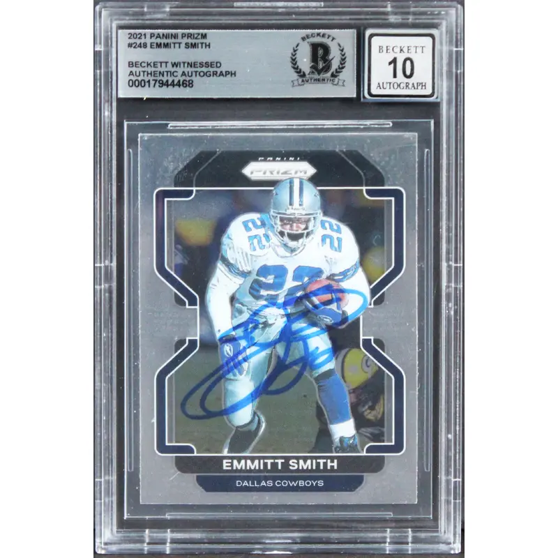 Cowboys Emmitt Smith Signed 2021 Panini Prizm #248 Card Auto 10! BAS Slabbed