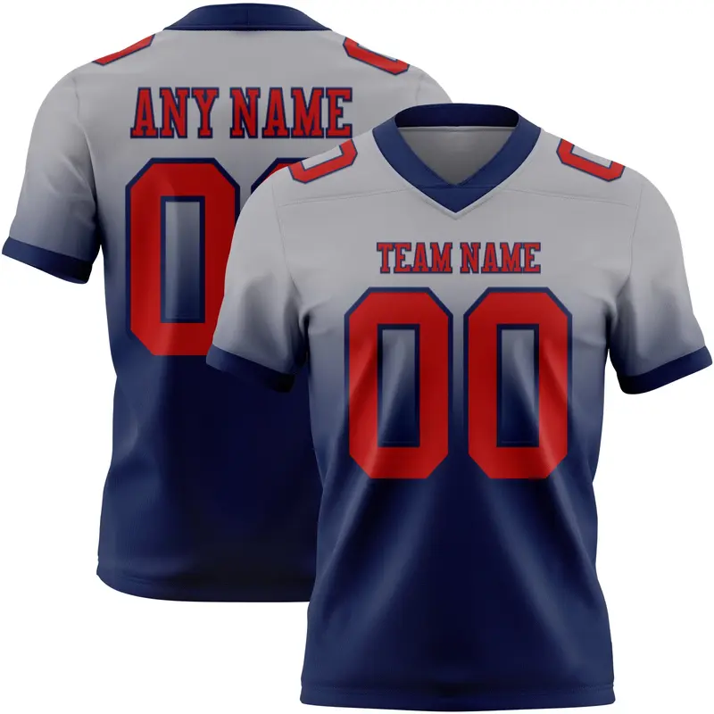 Custom Gray Red-Navy Mesh Authentic Fade Fashion Football Jersey