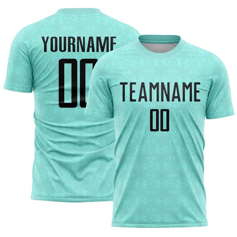 Custom Ice Blue Black Geometric Shapes Sublimation Soccer Uniform Jersey