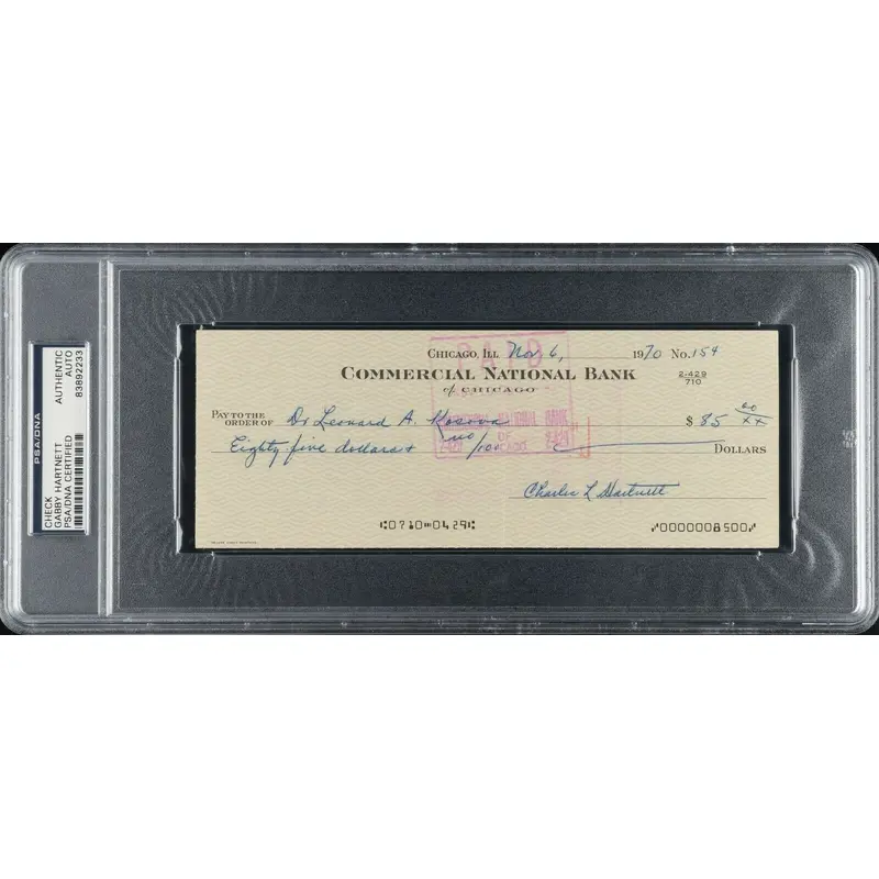 Gabby Hartnett Signed Autographed 1970 Check PSA DNA COA Chicago Cubs HOF