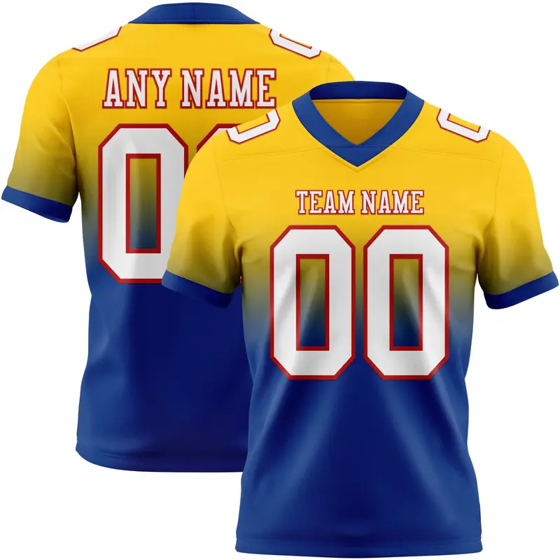 Custom Yellow White Royal-Red Mesh Authentic Fade Fashion Football Jersey