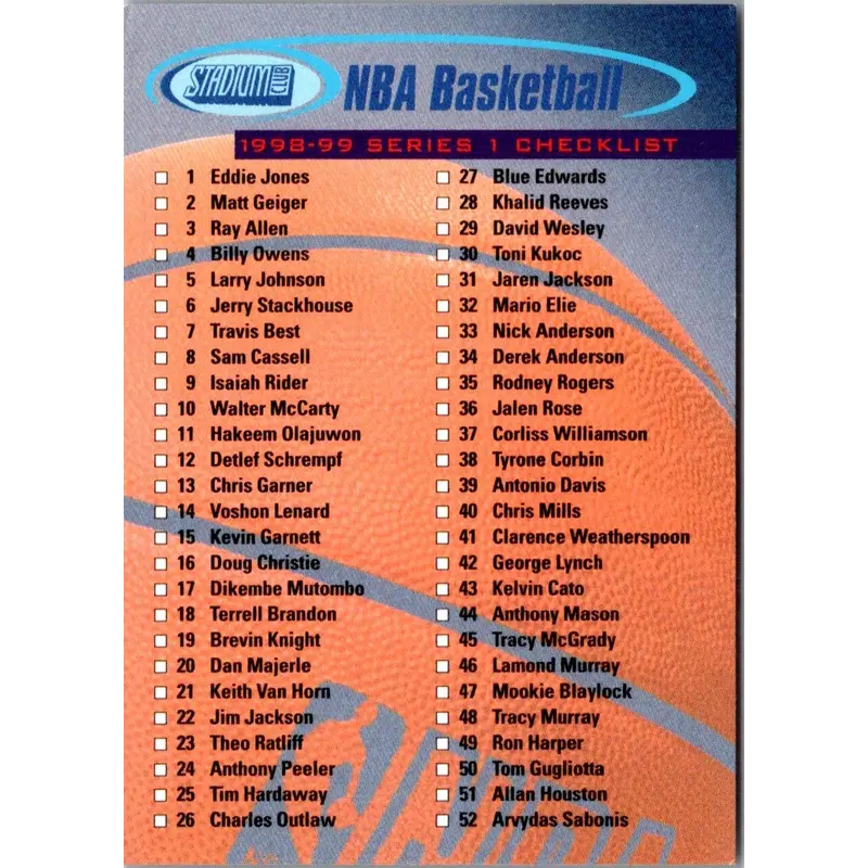 1998 Stadium Club Checklists Checklist Series 2 #1 Retail #R1