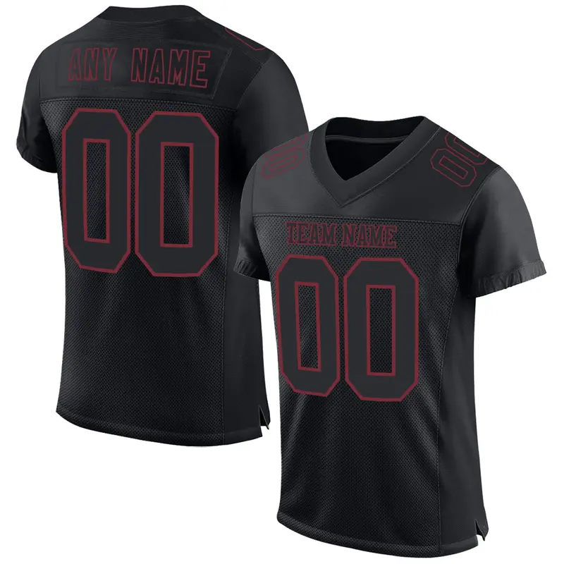 Custom Black Burgundy Mesh Authentic Football Jersey