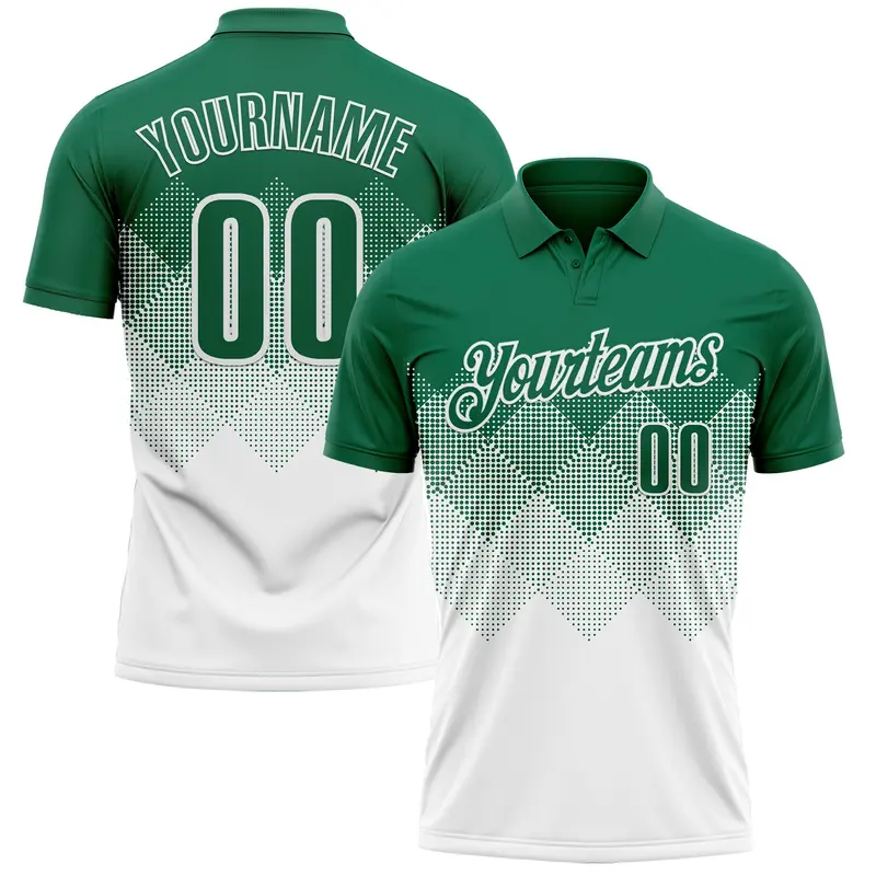 Custom Kelly Green White 3D Gradient Square Shape Performance Polo Shirt