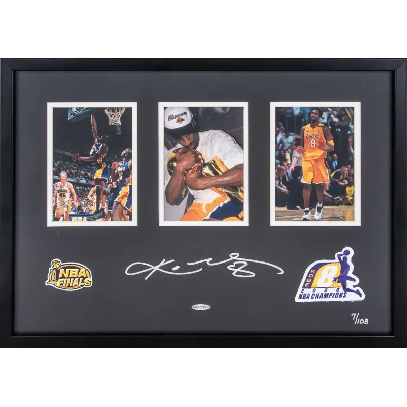 Kobe Bryant Signed 2000 NBA Finals Patch Collage Photo 16x23 Upper Deck UDA COA