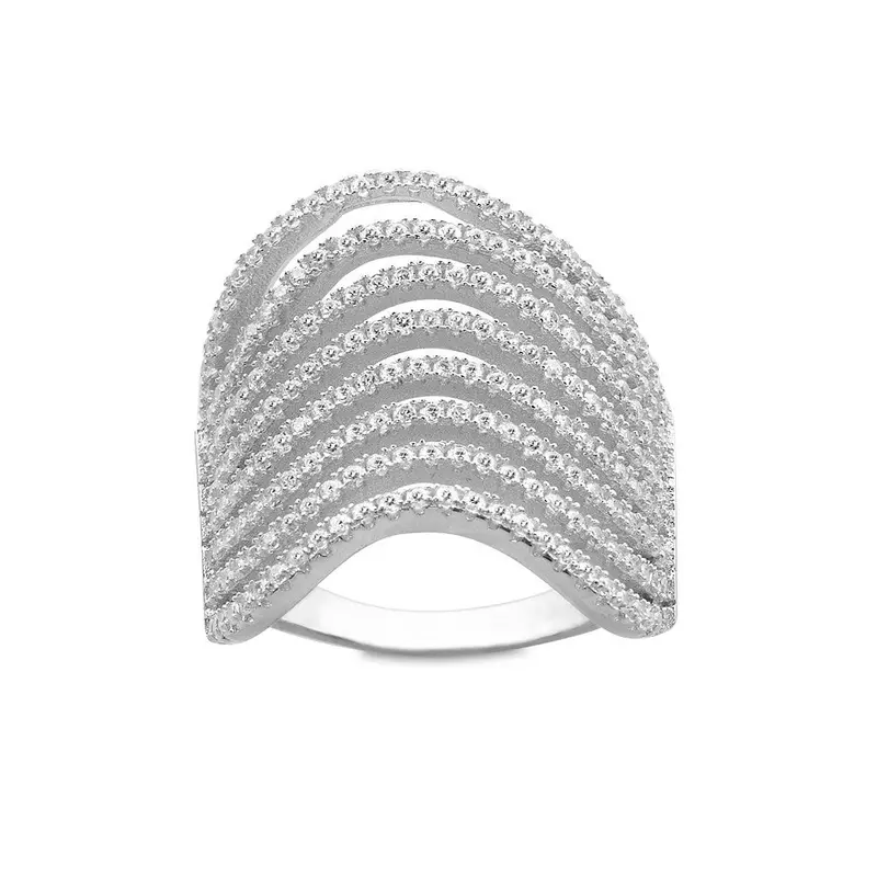 Sterling Silver Multi CZ Wavy Row Ring