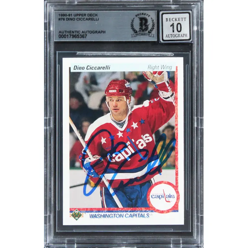 Capitals Dino Ciccarelli Signed 1990 Upper Deck #76 Card Auto 10! BAS Slabbed