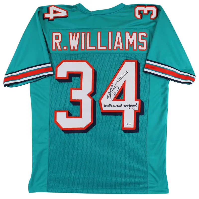 Ricky Williams "SWE" Signed Teal Pro Style Jersey Autographed BAS Witnessed