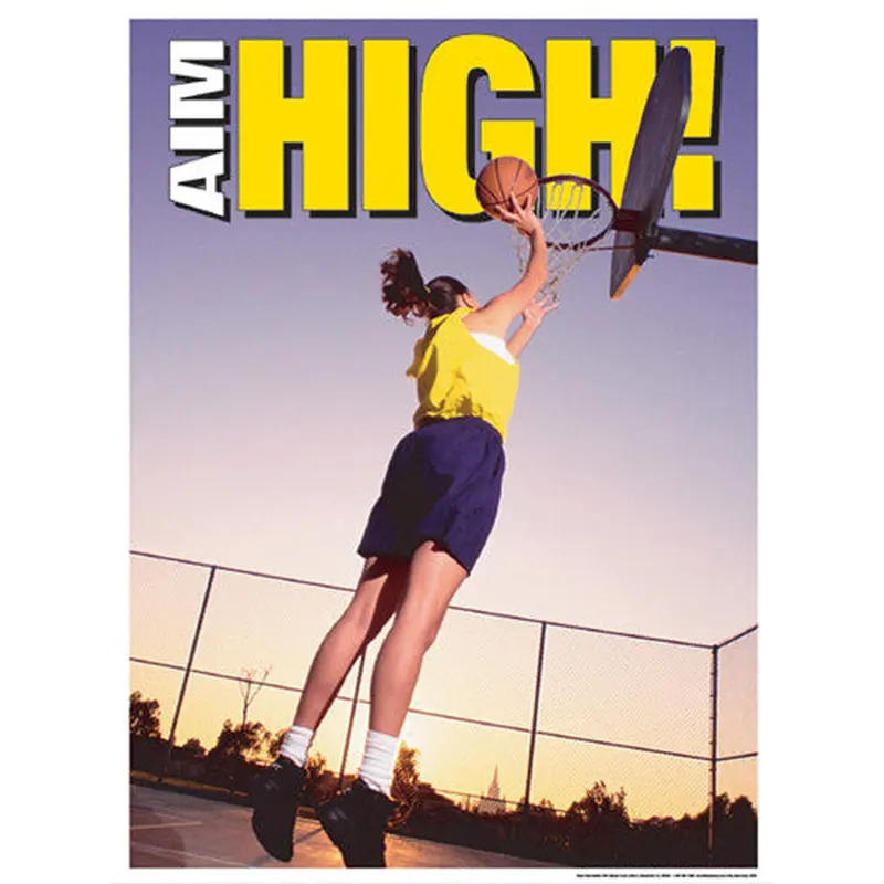 High School Girls Basketball "Aim High" Motivational Poster - Fitnus Corp.