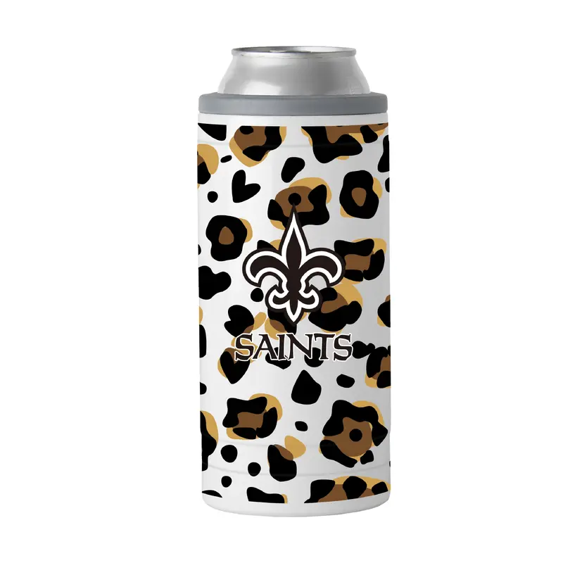 New Orleans Saints 12oz Neutral Leopard Slim Can Coolie