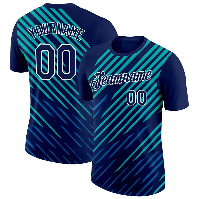 Custom Navy Blue-Aqua 3D Esports Performance T-Shirt