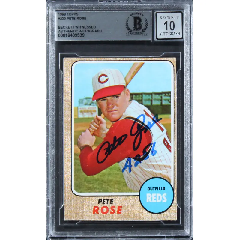 Reds Pete Rose "4256" Signed 1968 Topps #230 Card Auto Graded 10! BAS Slabbed 1