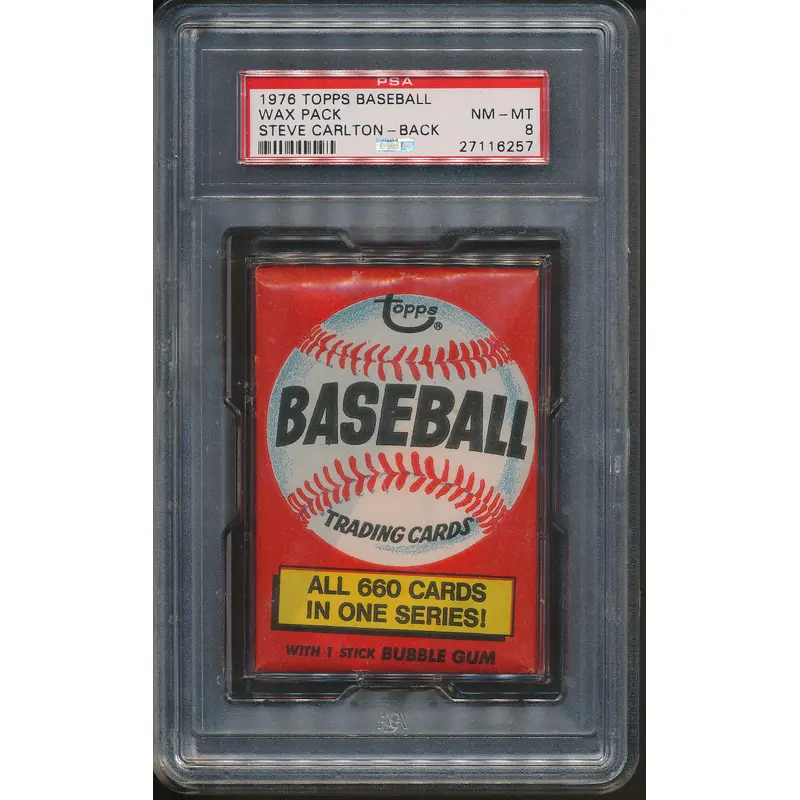 1976 Topps Baseball Unopened Wax Pack PSA 8 w/ Carlton Back