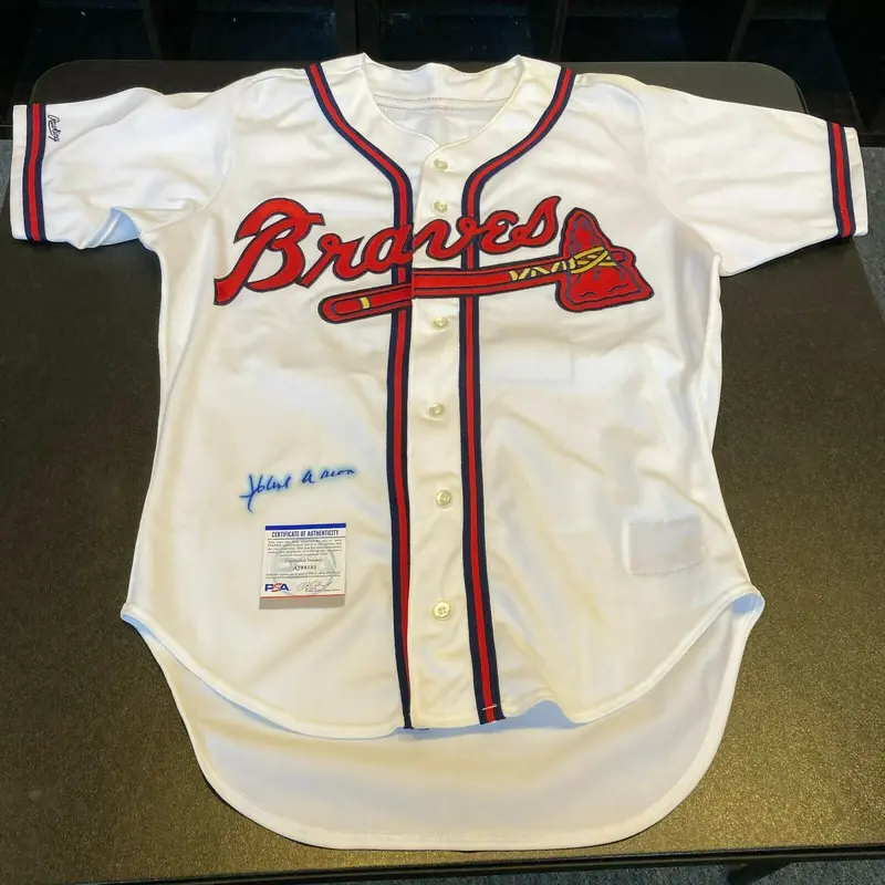 Hank Aaron Signed Authentic Atlanta Braves Game Model Jersey PSA DNA COA