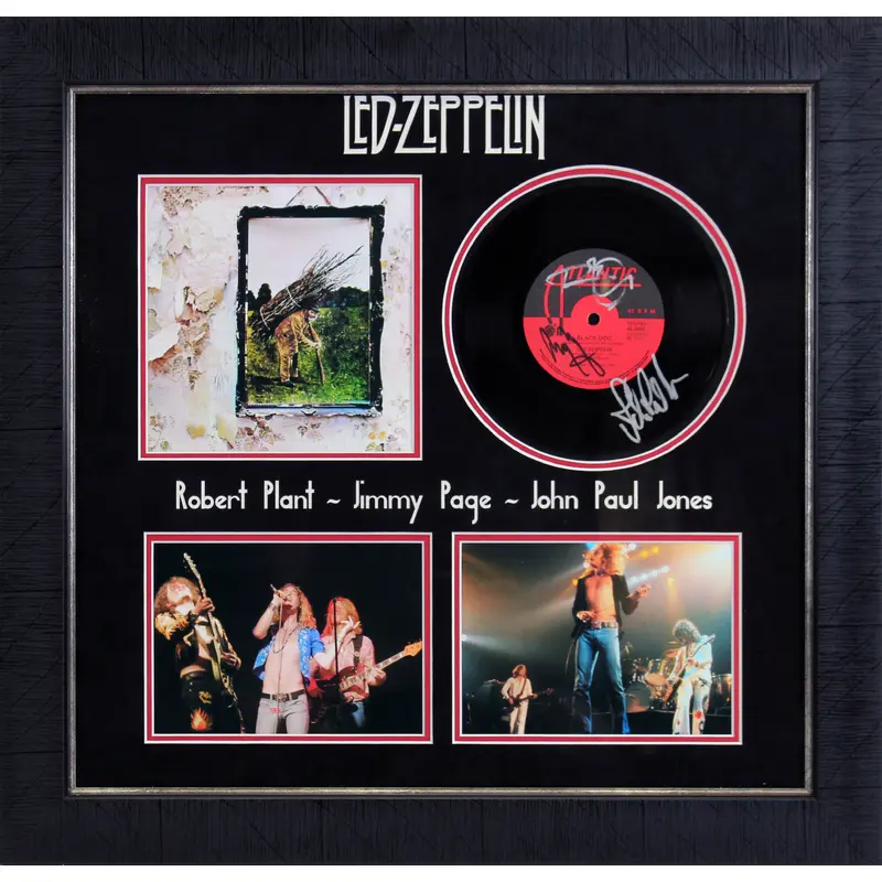 Led Zeppelin (3) Plant, Page & Jones Signed & Framed 45 RPM Vinyl PSA #W04890