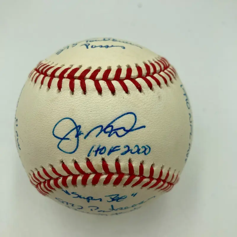 Joe Montana Signed Heavily Inscribed Career STAT Baseball Reggie Jackson COA