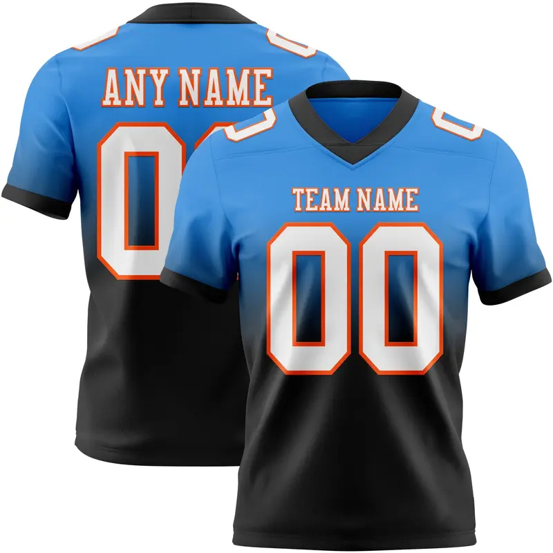 Custom Powder Blue White Black-Orange Mesh Authentic Fade Fashion Football Jersey