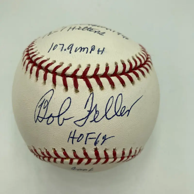 Bob Feller Signed Heavily Inscribed Career STAT Baseball JSA COA