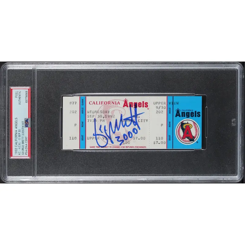 Royals George Brett "3000" Signed 1992 3000th Hit Game Full Ticket Stub PSA Slab