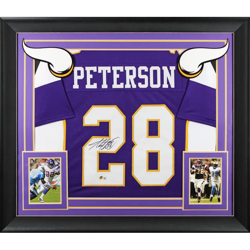 Adrian Peterson Signed Purple Pro Style Framed Jersey Signed on #2 BAS Wit
