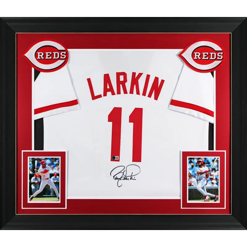 Barry Larkin Authentic Signed White Pro Style Framed Jersey BAS Witnessed