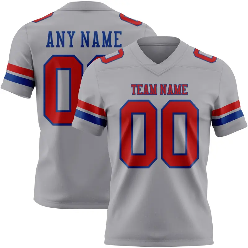 Custom Gray Red-Royal Mesh Authentic Football Jersey