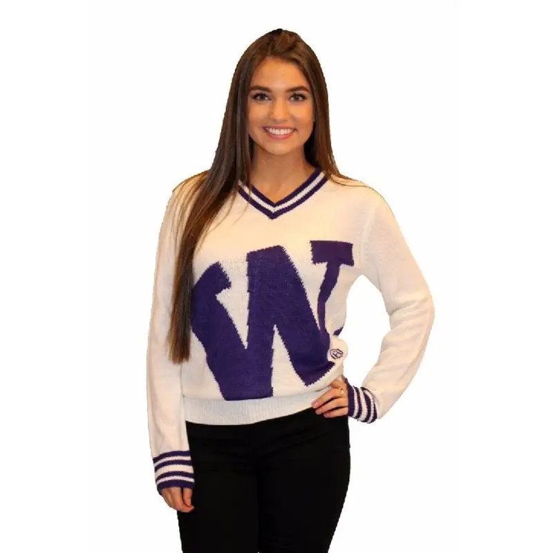UW White and Purple Slanted Logo Tribute Sweater (UNISEX SIZING)