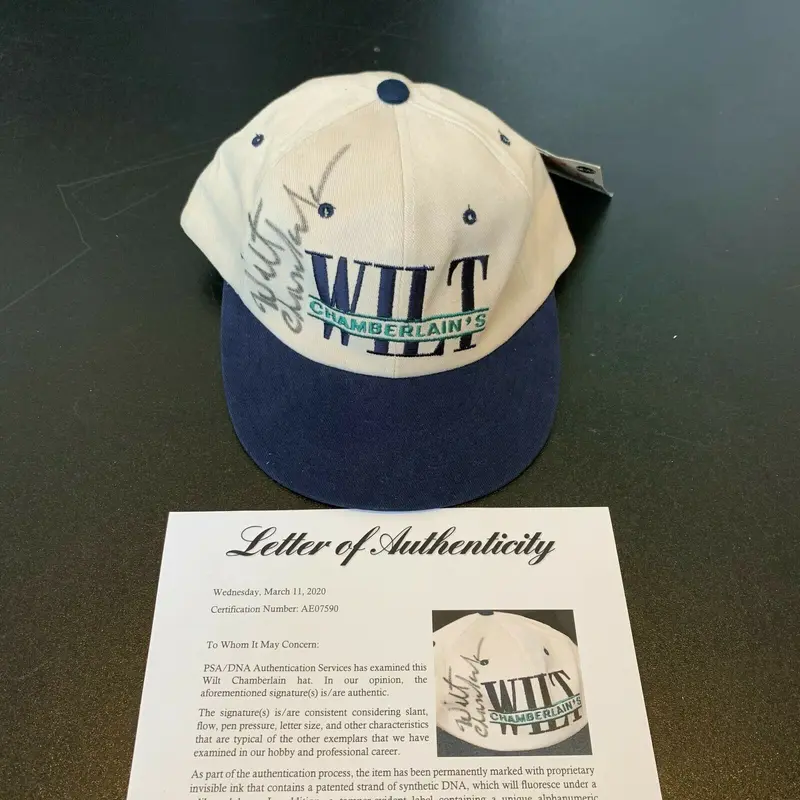 Rare Wilt Chamberlain Signed Personal Model Hat Cap With PSA DNA COA Lakers