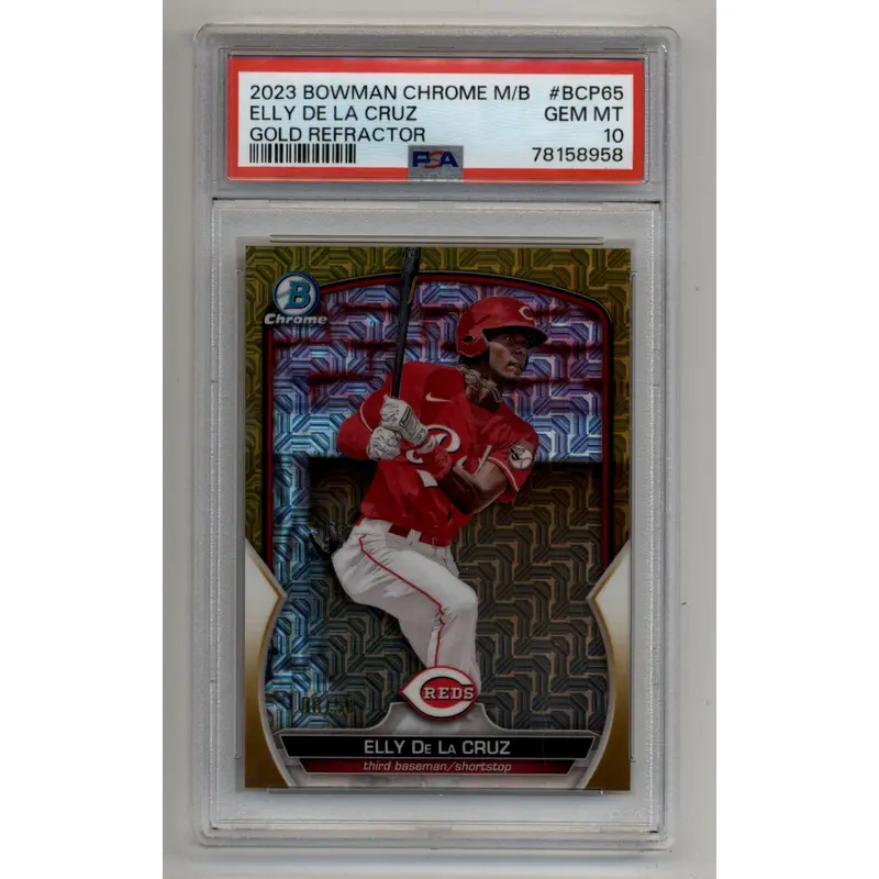 Elly De La Cruz 2023 Bowman Chrome Mega Box Gold Refractor 08/50 PSA 10 Gem Mint
