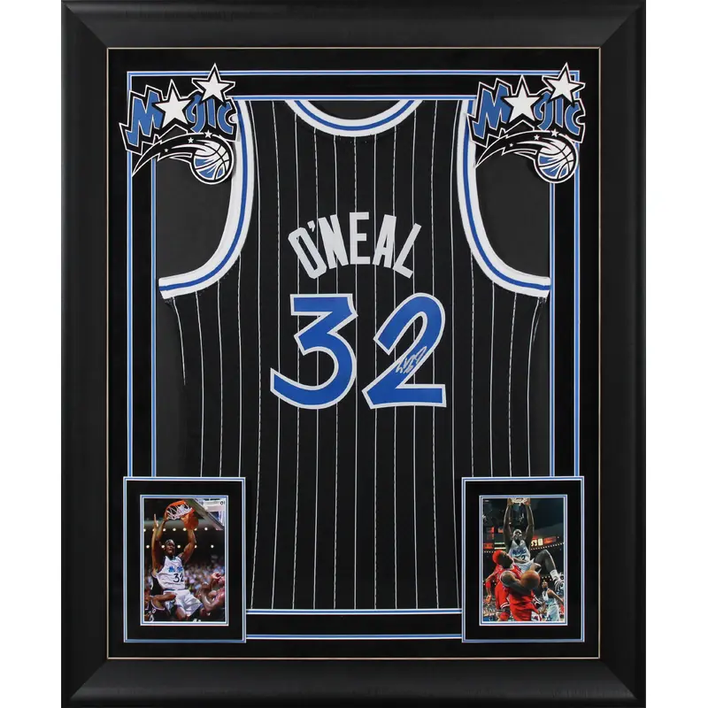 Magic Shaquille O'Neal Signed Black M&N 1994-95 HWC Swingman Framed Jersey BAS W