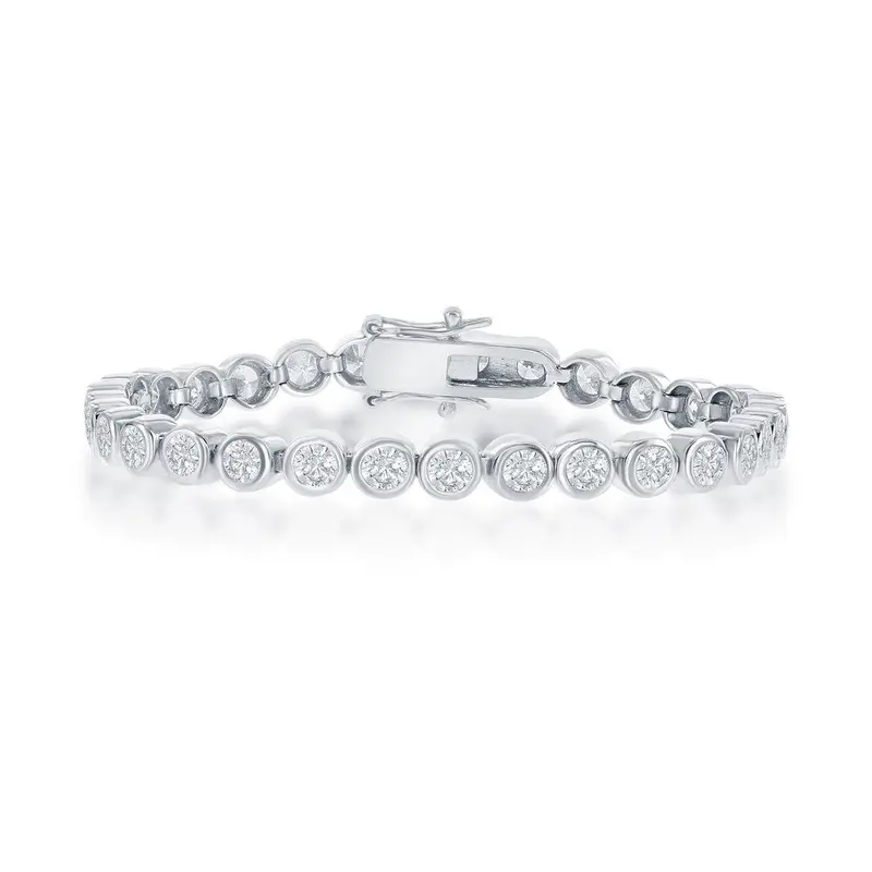 Sterling Silver 3mm Bezel-Set Round CZ Tennis Bracelet