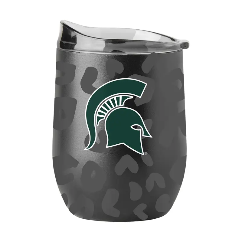 MI State Leopard 16oz Black Powdercoat Curved Beverage