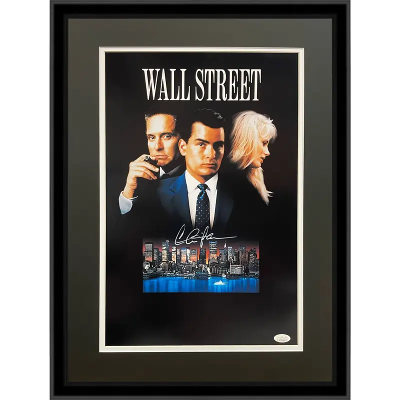 Charlie Sheen Autographed "Wall Street" Deluxe Framed 12x18 Movie Poster - JSA