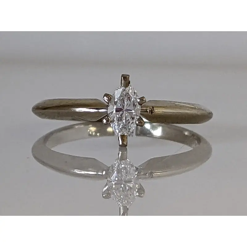 14K WHITE .26 CARAT TOTAL SI2 I DIAMOND MARQUISE SOLITAIRE ESTATE RING 1.9 GRAMS