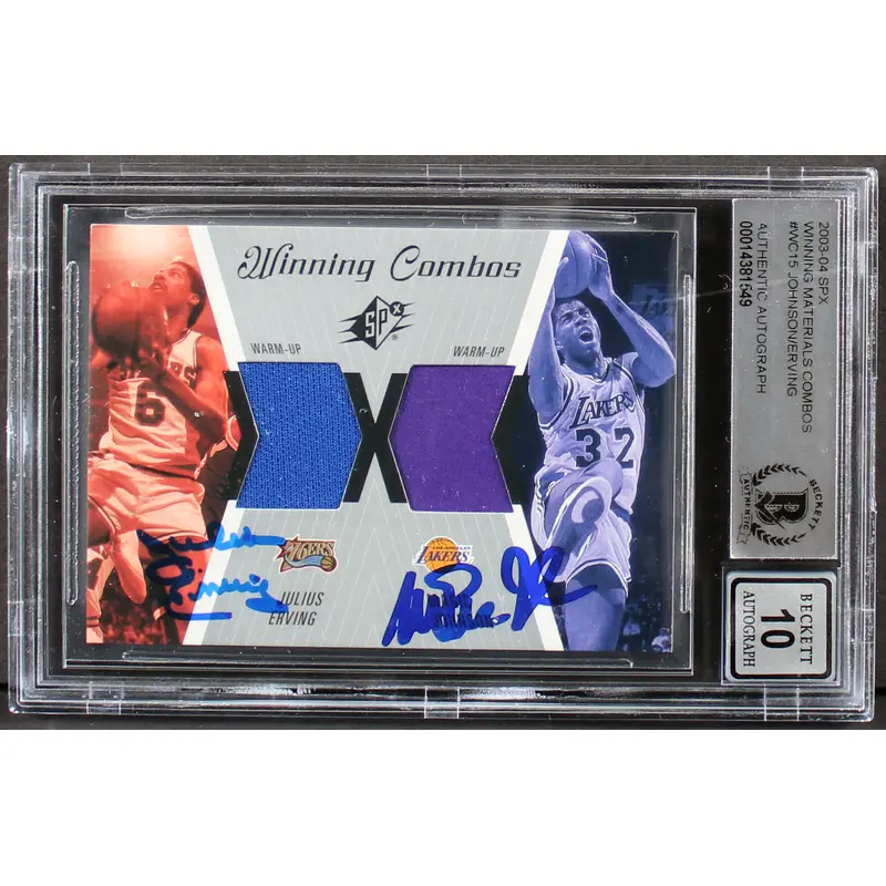 Magic Johnson & Julius 'Dr.J' Erving Signed 2003 SPX #WC15 Card Auto 10 BAS Slab