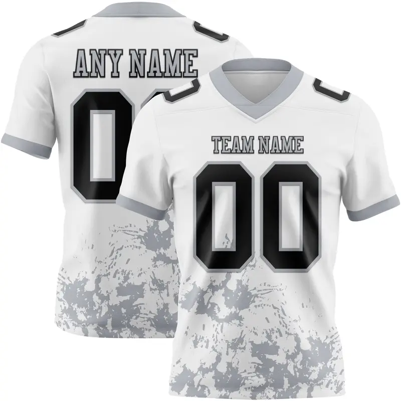 Custom White Black-Gray Splash Mesh Authentic Football Jersey