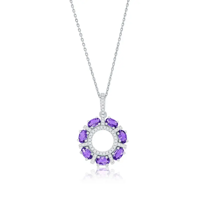 Sterling Silver 1.47ct Amethyst with .536ct White Topaz Round Necklace