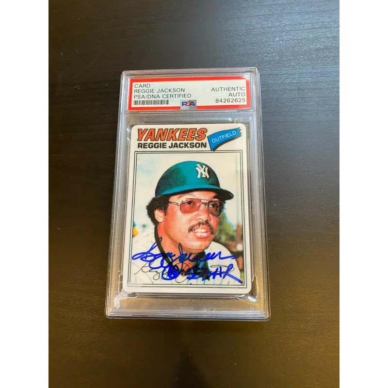 1977 Topps Reggie Jackson Signed Porcelain Baseball Card PSA DNA "563 HR"