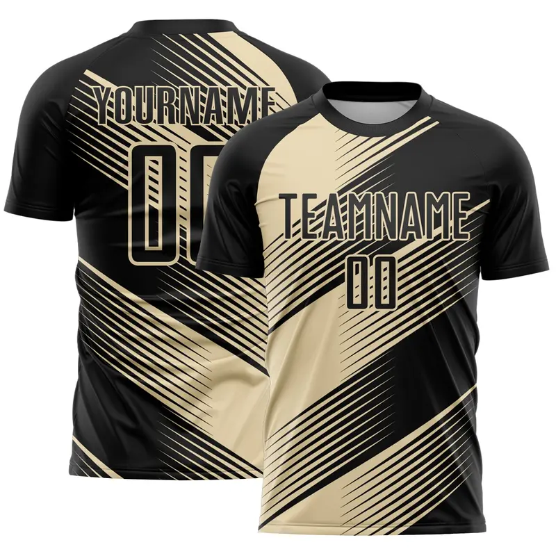 Custom Black Cream Line Sublimation Soccer Uniform Jersey