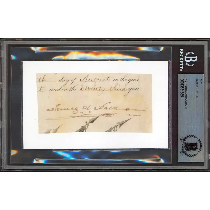 James K. Polk Authentic Signed 2x4 Cut Signature August 1848 BAS Slabbed