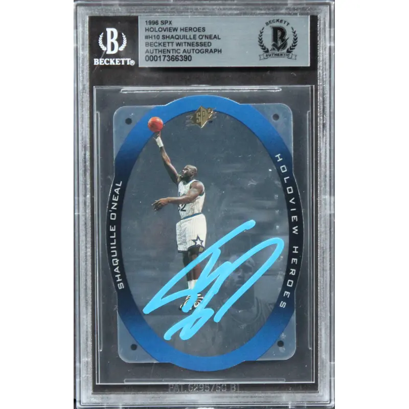 Lakers Shaquille O'Neal Signed 1996 SPX Holoview Heroes #H10 Card BAS Slabbed