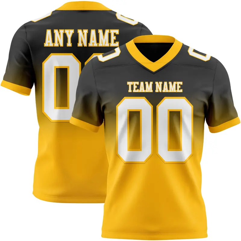 Custom Black White-Gold Mesh Authentic Fade Fashion Football Jersey