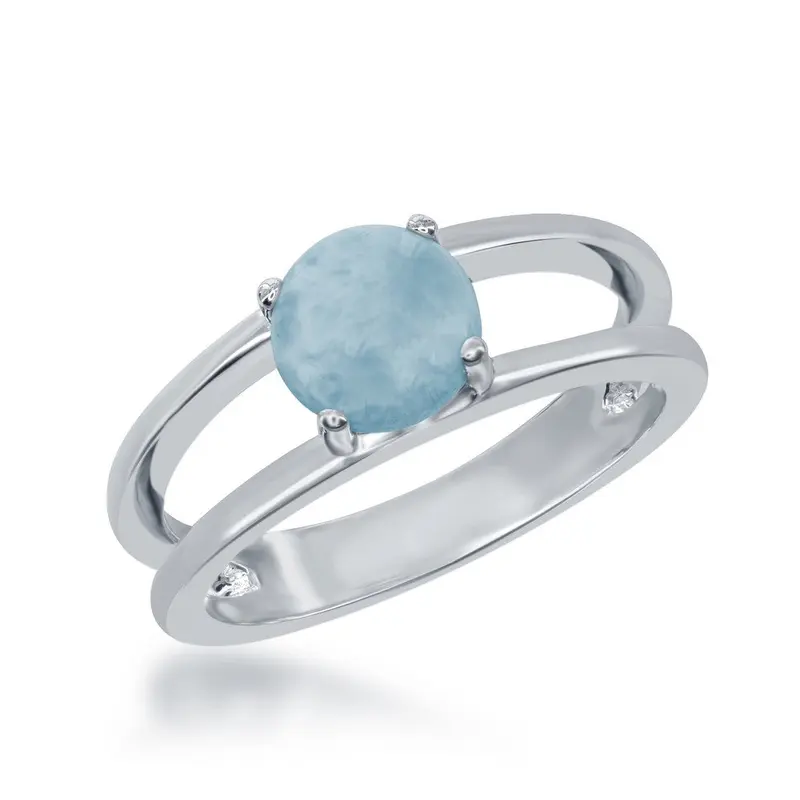 Sterling Silver, Round Larimar Pronged Ring