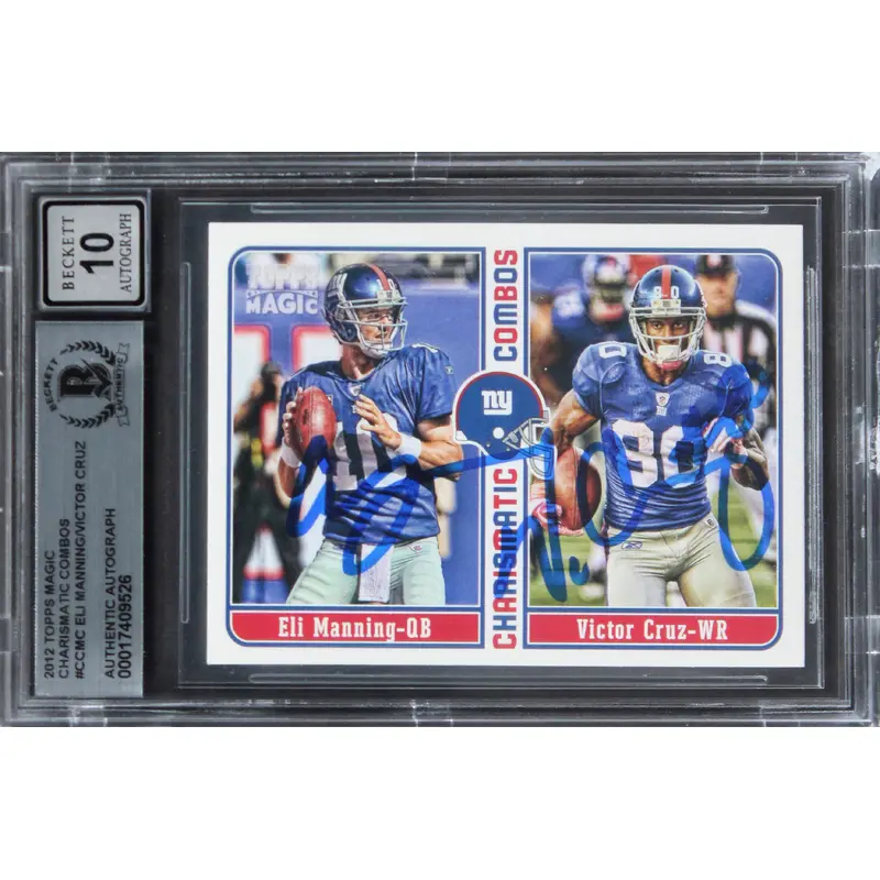 Eli Manning & Victor Cruz Signed 2012 Topps Magic CC #CCMC Card Auto 10 BAS Slab